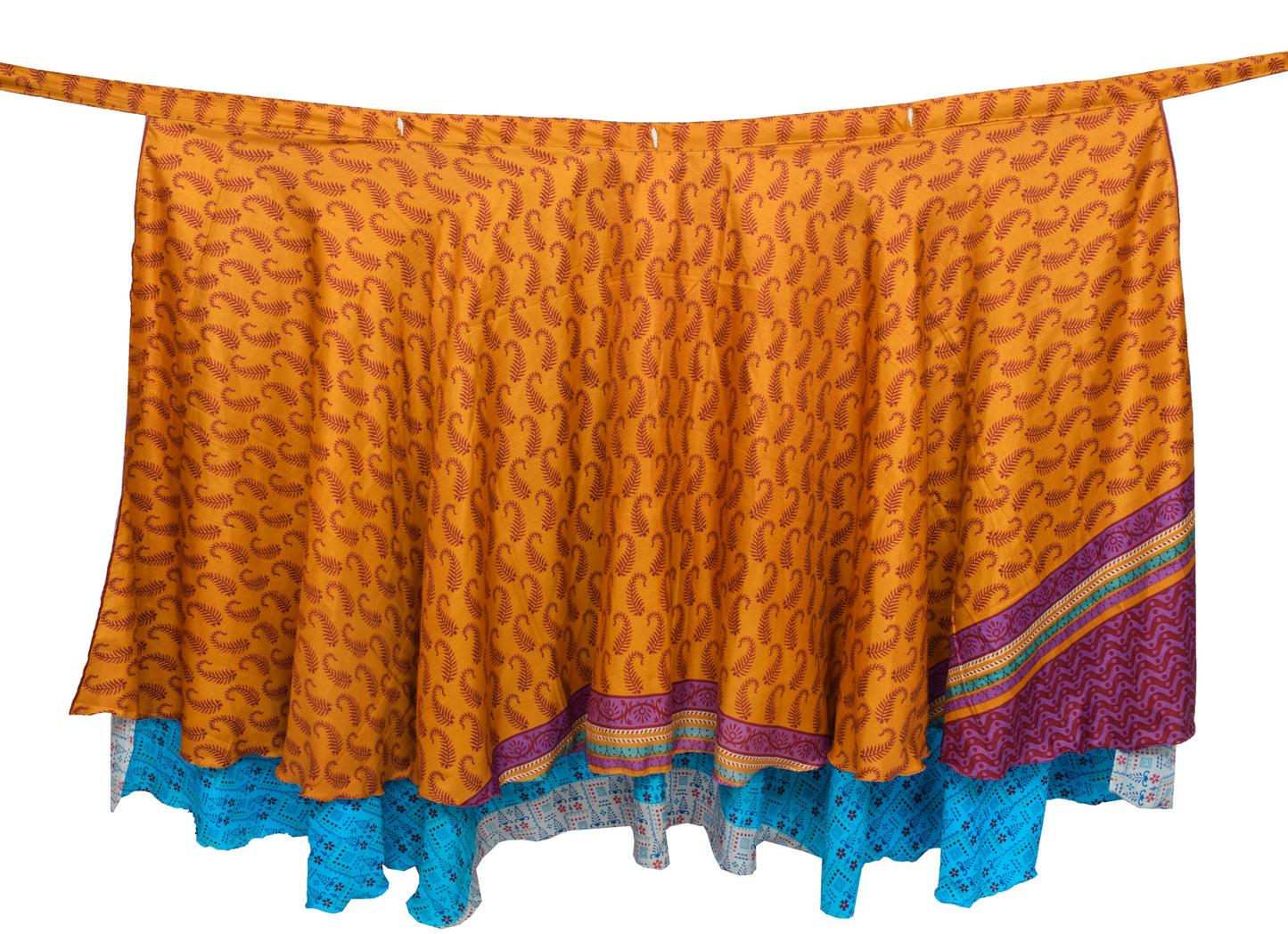 Sushila Vintage Orange Blue Saree Magic Wrap Reversible Skirt Art Silk Beach Dres
