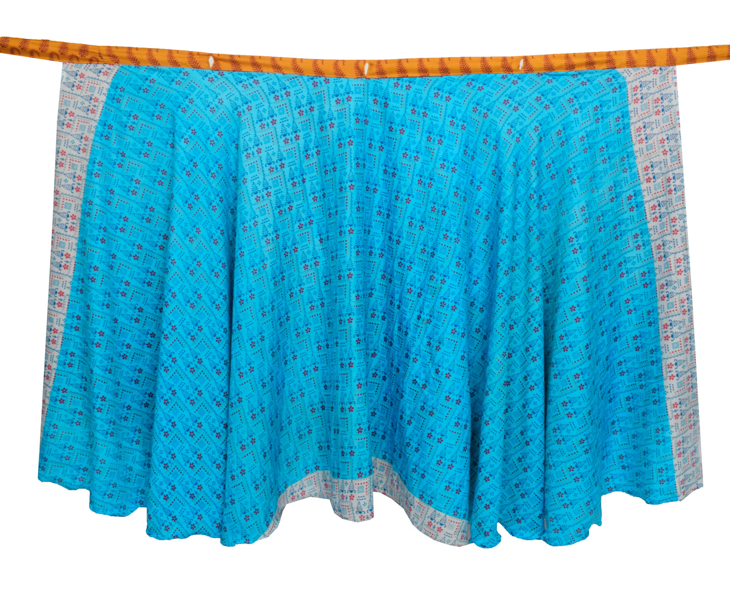 Sushila Vintage Orange Blue Saree Magic Wrap Reversible Skirt Art Silk Beach Dres