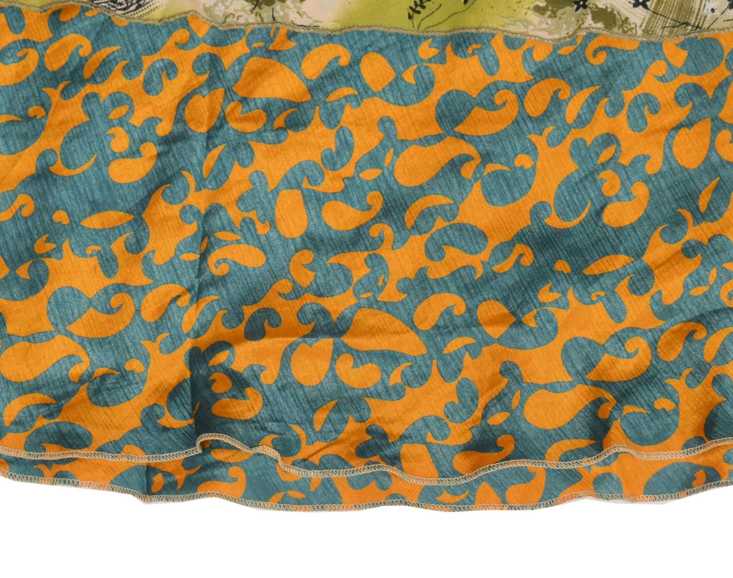 Sushila Vintage Floral Green Saree Magic Wrap Beach Dress Art Silk Reversible Skirt