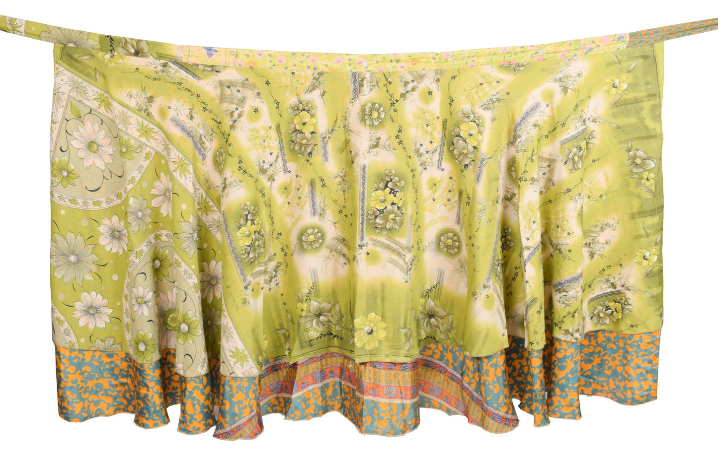Sushila Vintage Floral Green Saree Magic Wrap Beach Dress Art Silk Reversible Skirt