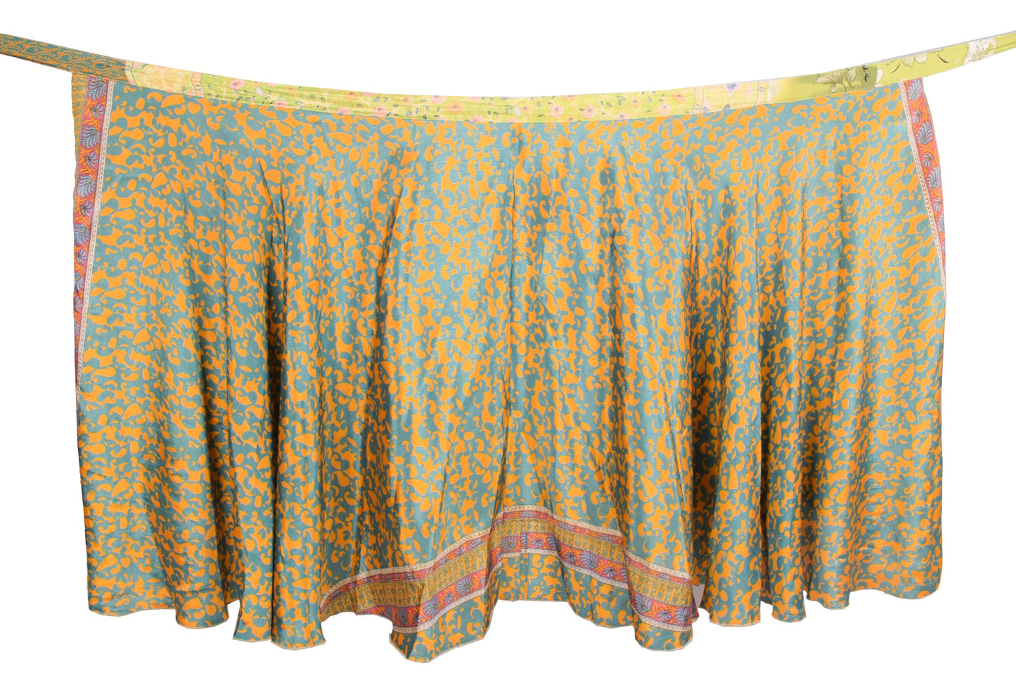 Sushila Vintage Floral Green Saree Magic Wrap Beach Dress Art Silk Reversible Skirt