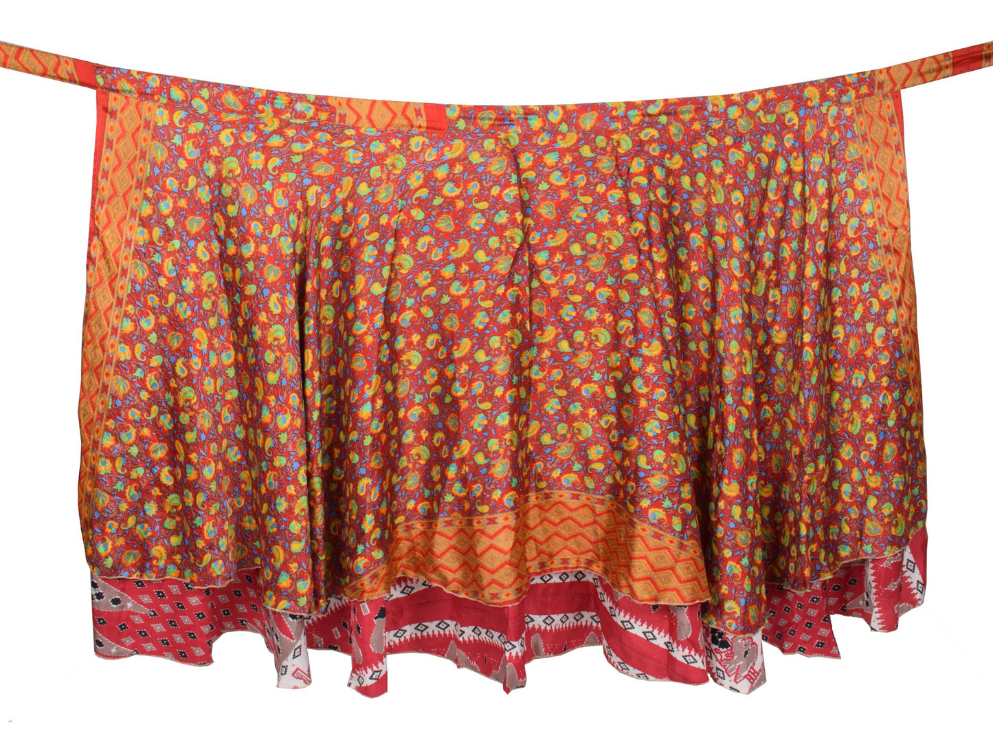 Sushila Vintage Floral Red ArtSilk Saree Magic Wrap Reversible Skirt BeachDress