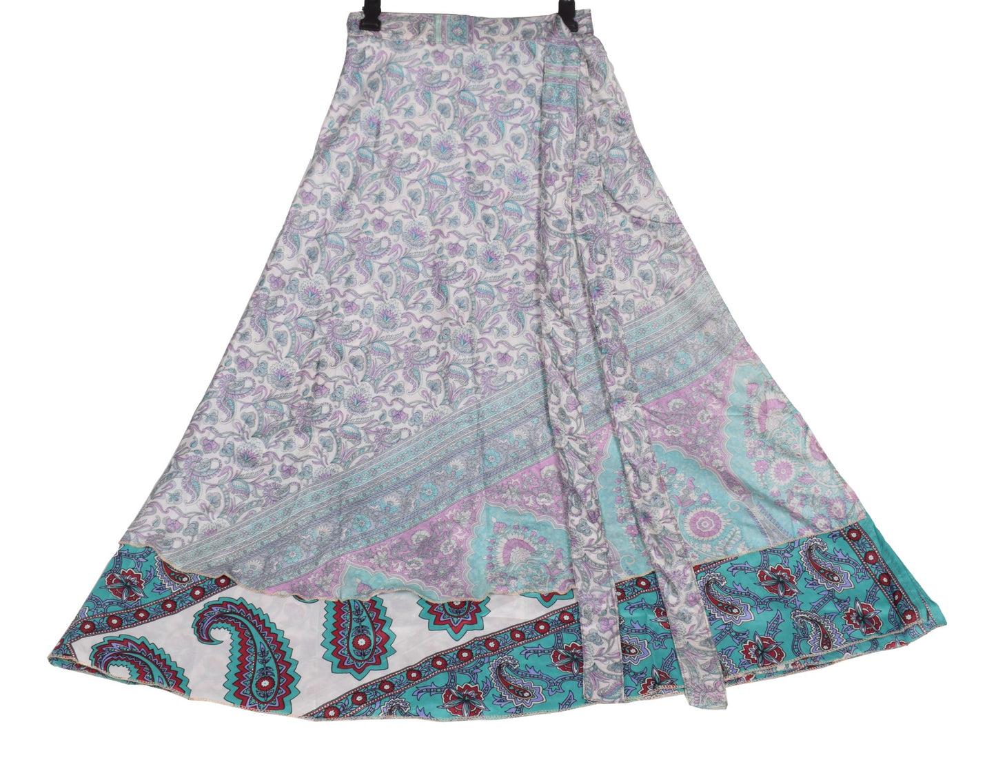Sushila Vintage ArtSilk Saree Magic Wrap Aqua Green Reversible Skirt BeachDress
