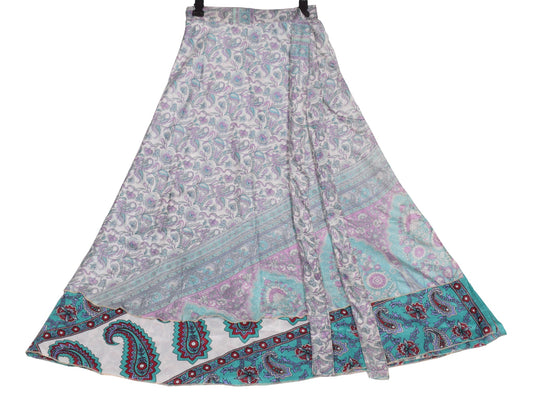 Sushila Vintage ArtSilk Saree Magic Wrap Aqua Green Reversible Skirt BeachDress