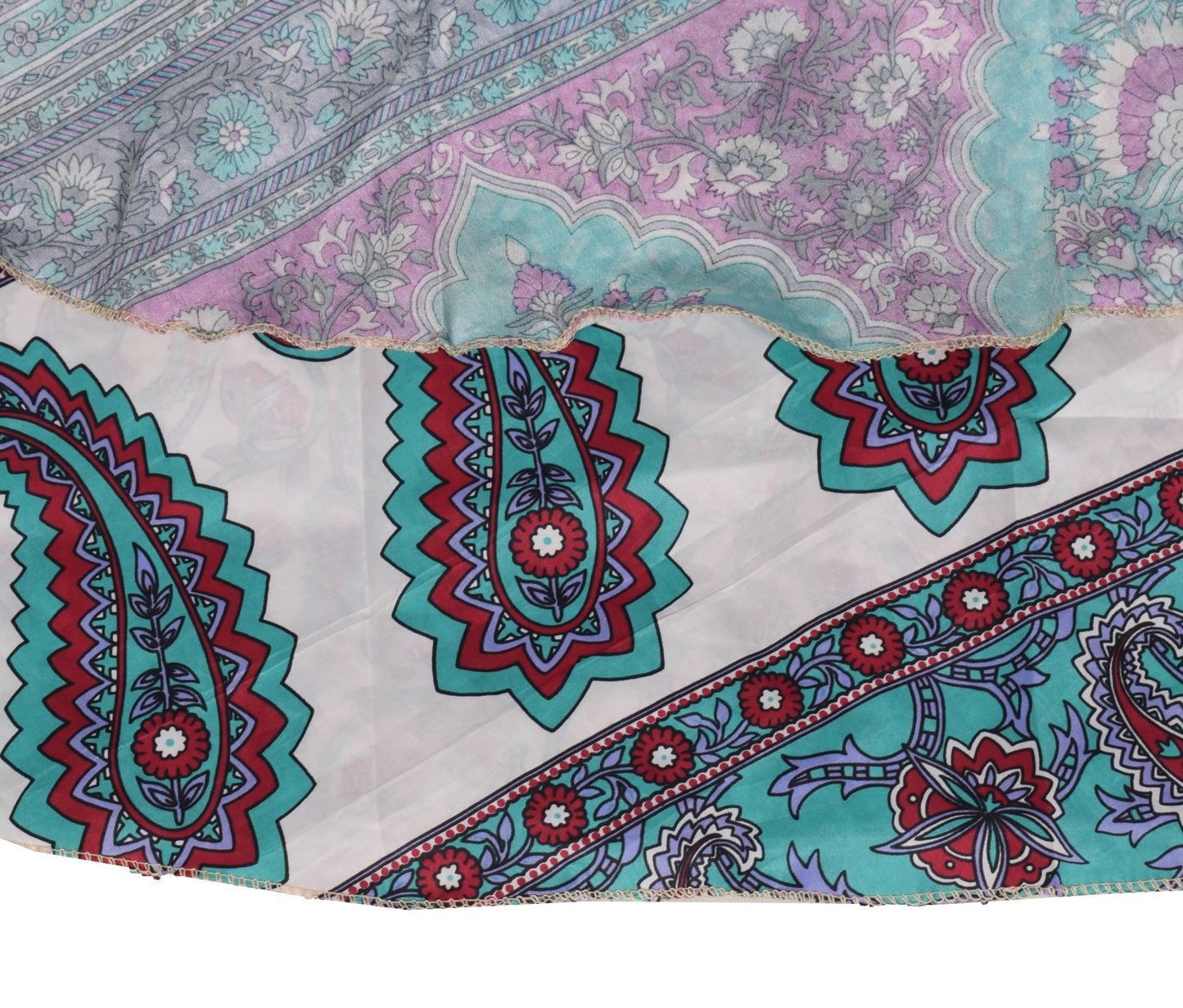 Sushila Vintage ArtSilk Saree Magic Wrap Aqua Green Reversible Skirt BeachDress