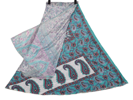 Sushila Vintage ArtSilk Saree Magic Wrap Aqua Green Reversible Skirt BeachDress