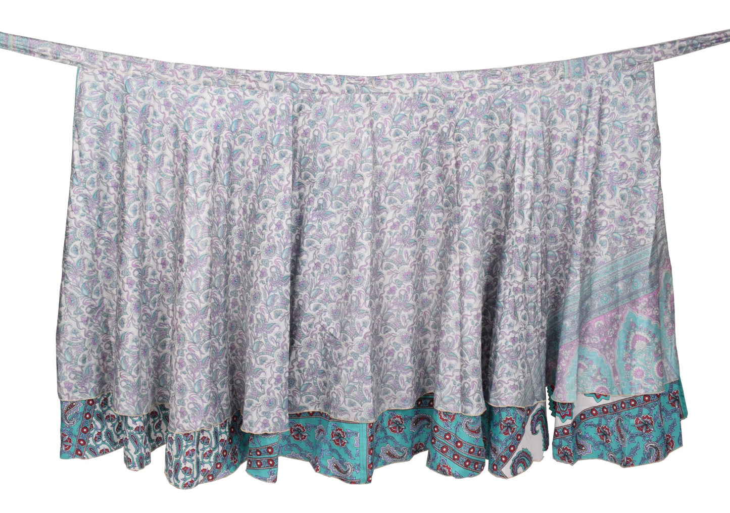 Sushila Vintage ArtSilk Saree Magic Wrap Aqua Green Reversible Skirt BeachDress
