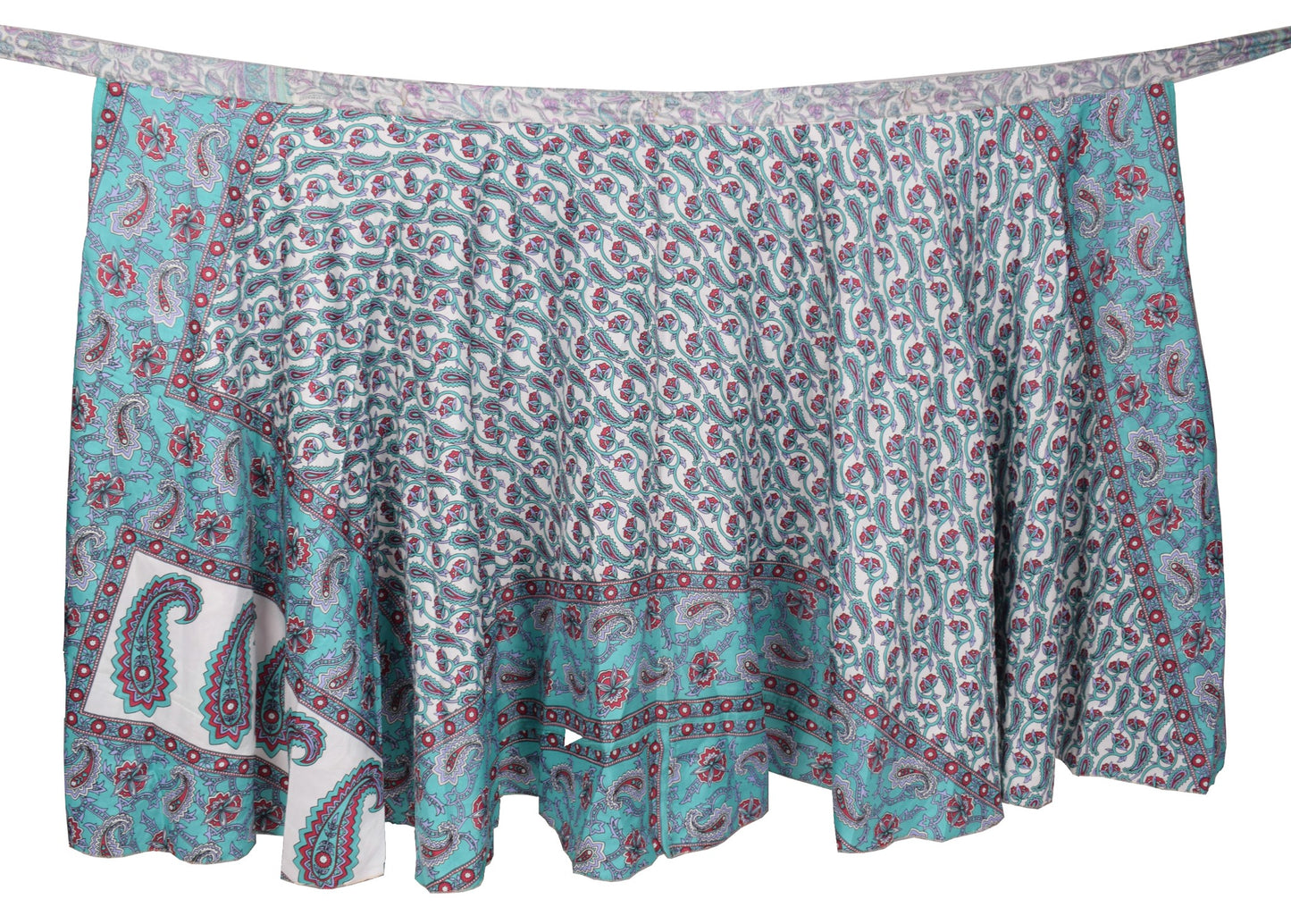 Sushila Vintage ArtSilk Saree Magic Wrap Aqua Green Reversible Skirt BeachDress