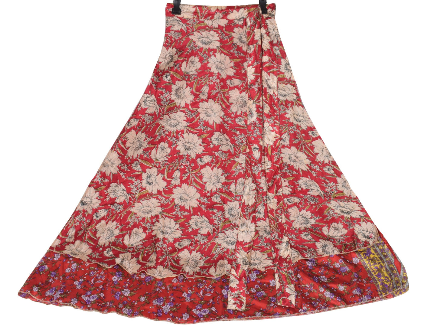 Sushila Vintage Floral Art Silk Saree Magic Wrap Reversible Skirt Beach Dress