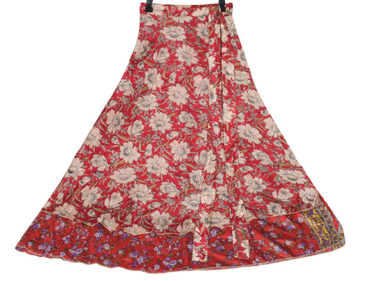 Sushila Vintage Floral Art Silk Saree Magic Wrap Reversible Skirt Beach Dress