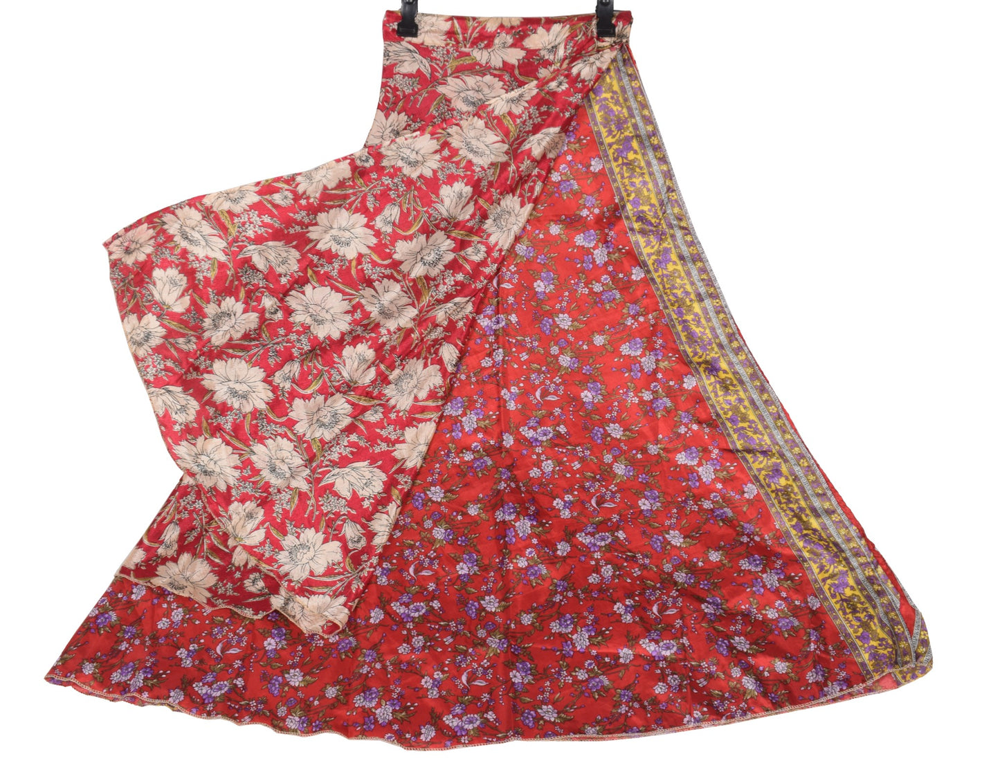 Sushila Vintage Floral Art Silk Saree Magic Wrap Reversible Skirt Beach Dress