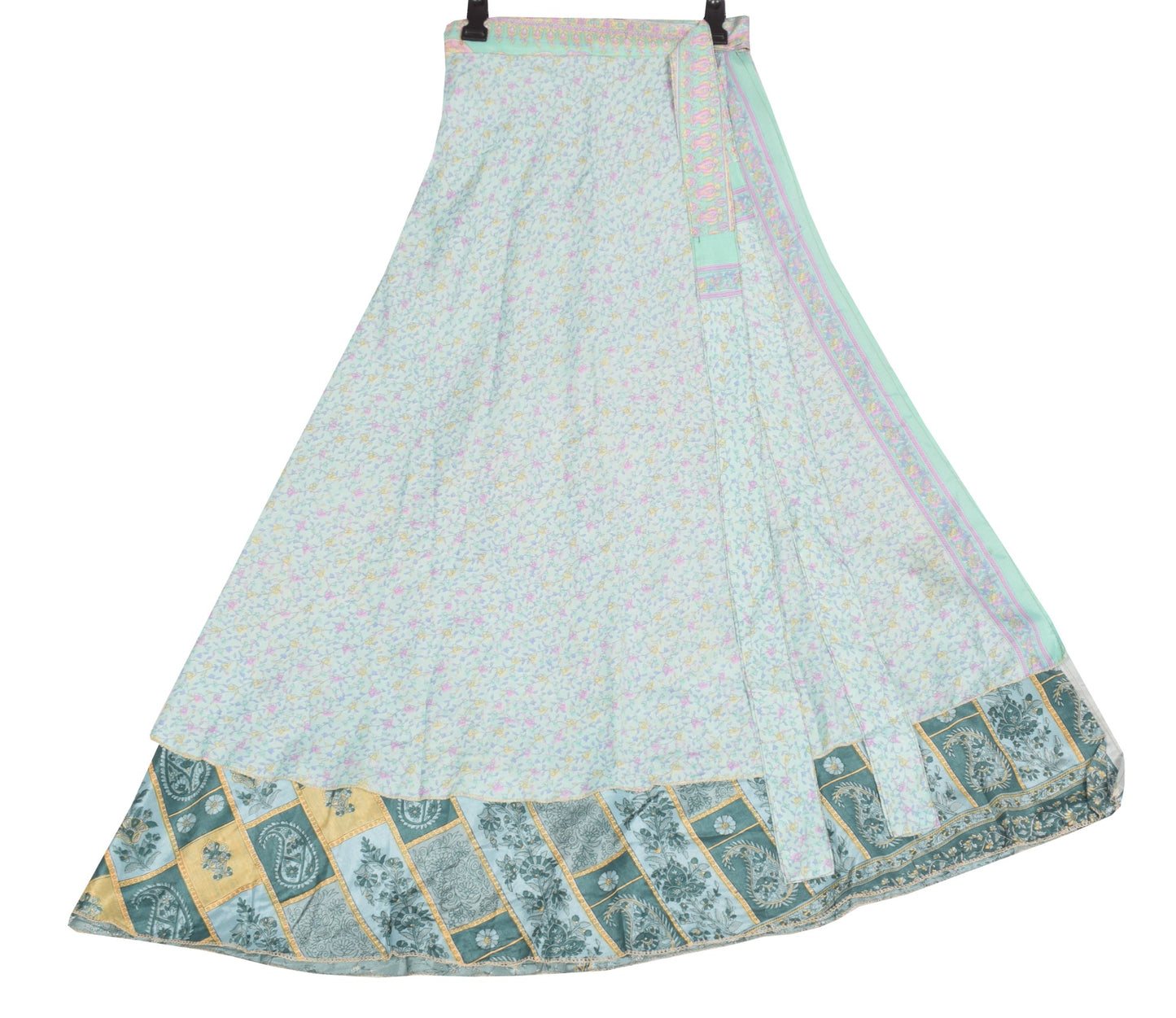 Sushila Vintage Saree Magic Wrap Reversible Skirt Floral Art Silk Beach Dress