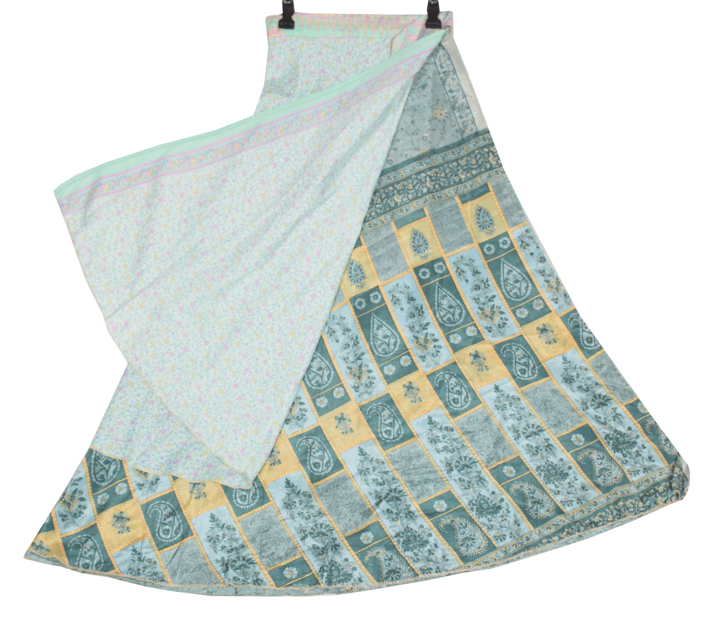 Sushila Vintage Saree Magic Wrap Reversible Skirt Floral Art Silk Beach Dress