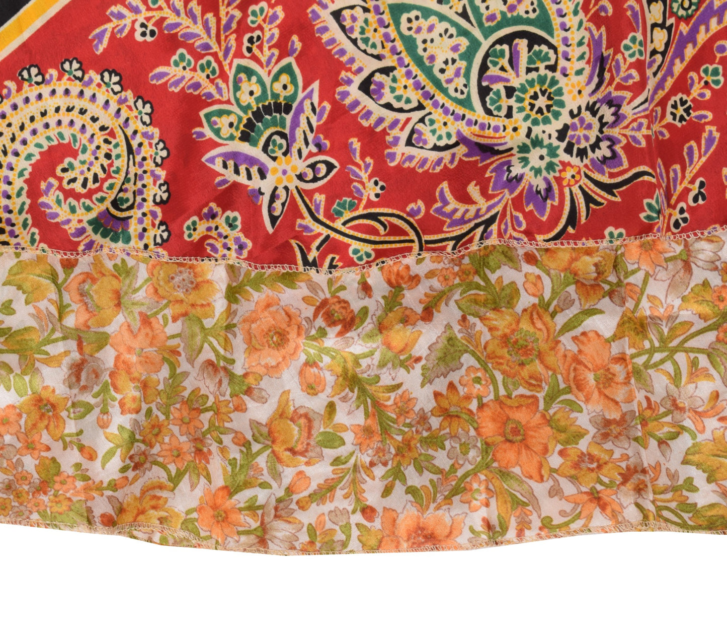 Sushila Vintage Art Silk Saree Magic Wrap Reversible Skirt Beach Dress white Floral