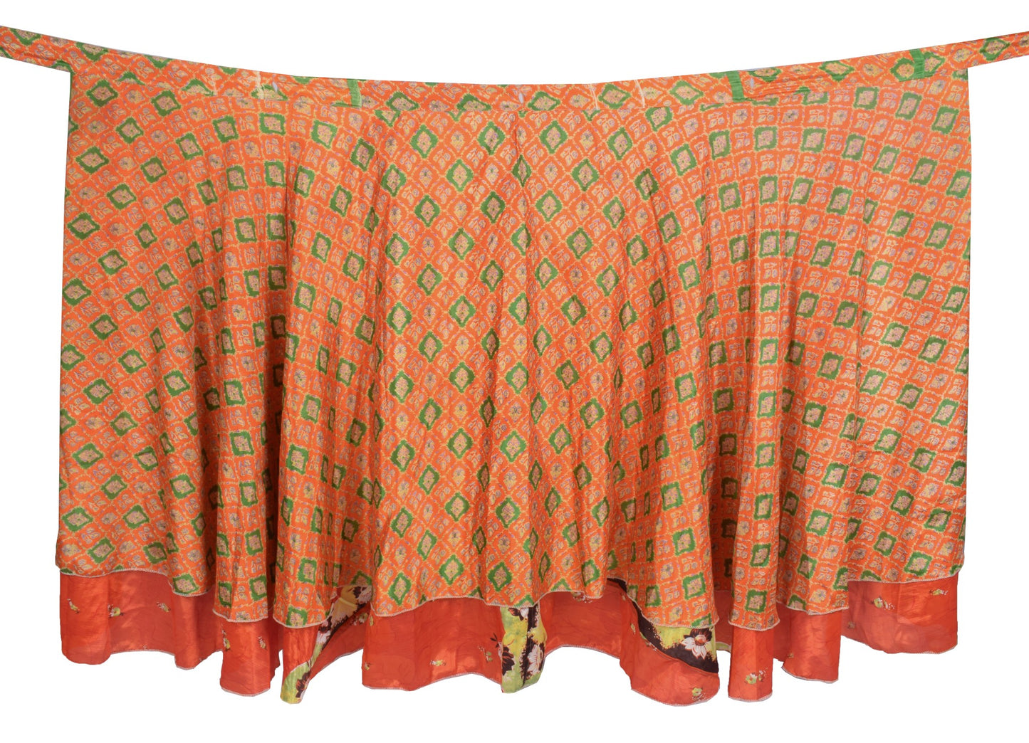Sushila Vintage Dark Orange Saree Magic Wrap Reversible Skirt Art Silk Beach Dress