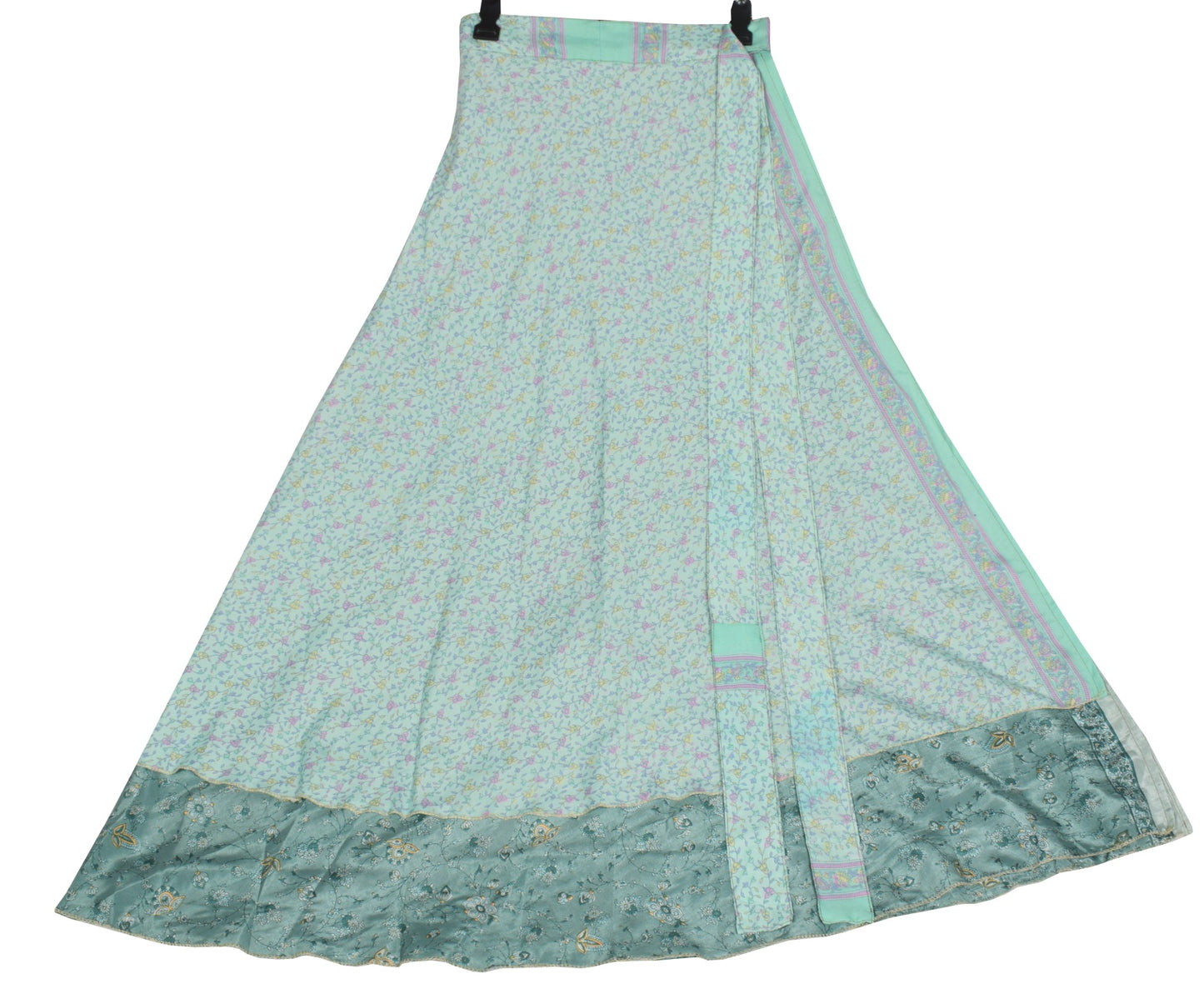 Sushila Vintage Floral Saree Magic Wrap Reversible Skirt Art Silk Beach Dress
