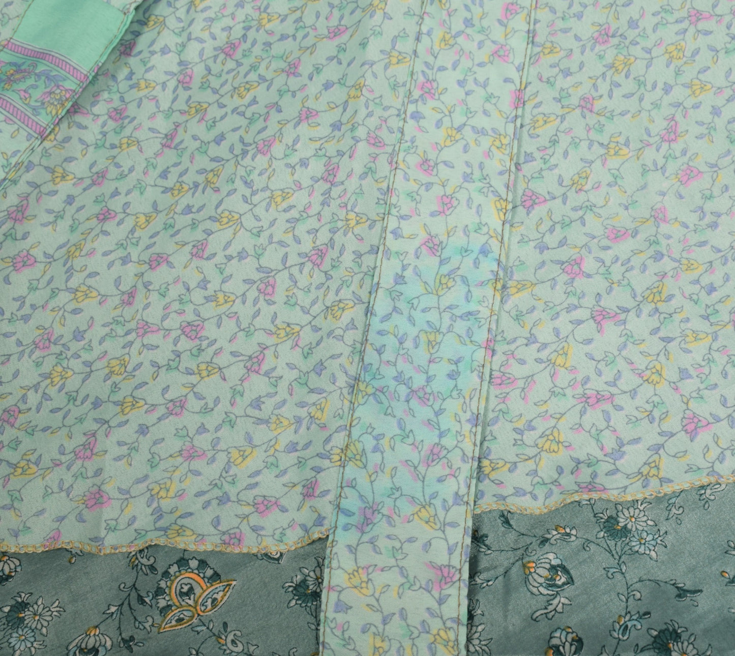 Sushila Vintage Floral Saree Magic Wrap Reversible Skirt Art Silk Beach Dress
