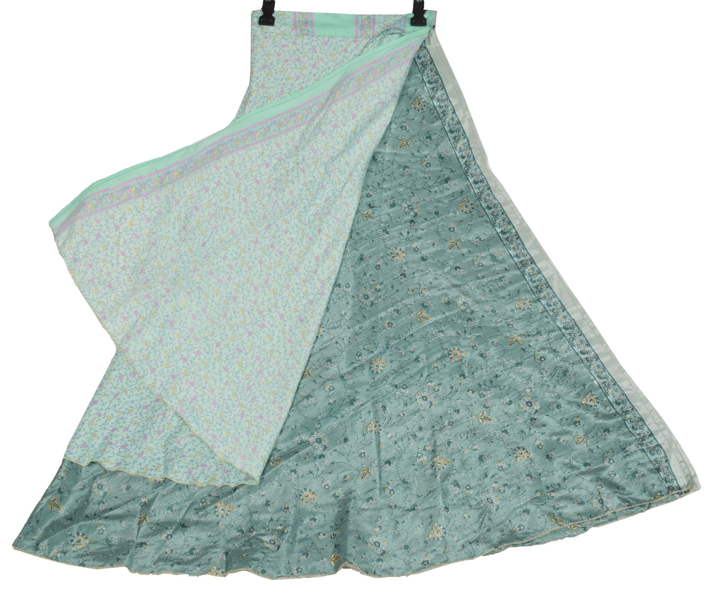 Sushila Vintage Floral Saree Magic Wrap Reversible Skirt Art Silk Beach Dress