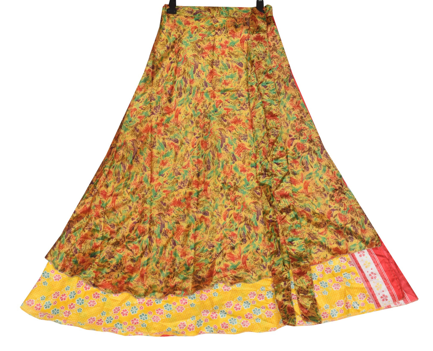 Sushila Vintage Yellow Art Silk Saree Magic Wrap Reversible Skirt Beach Dress