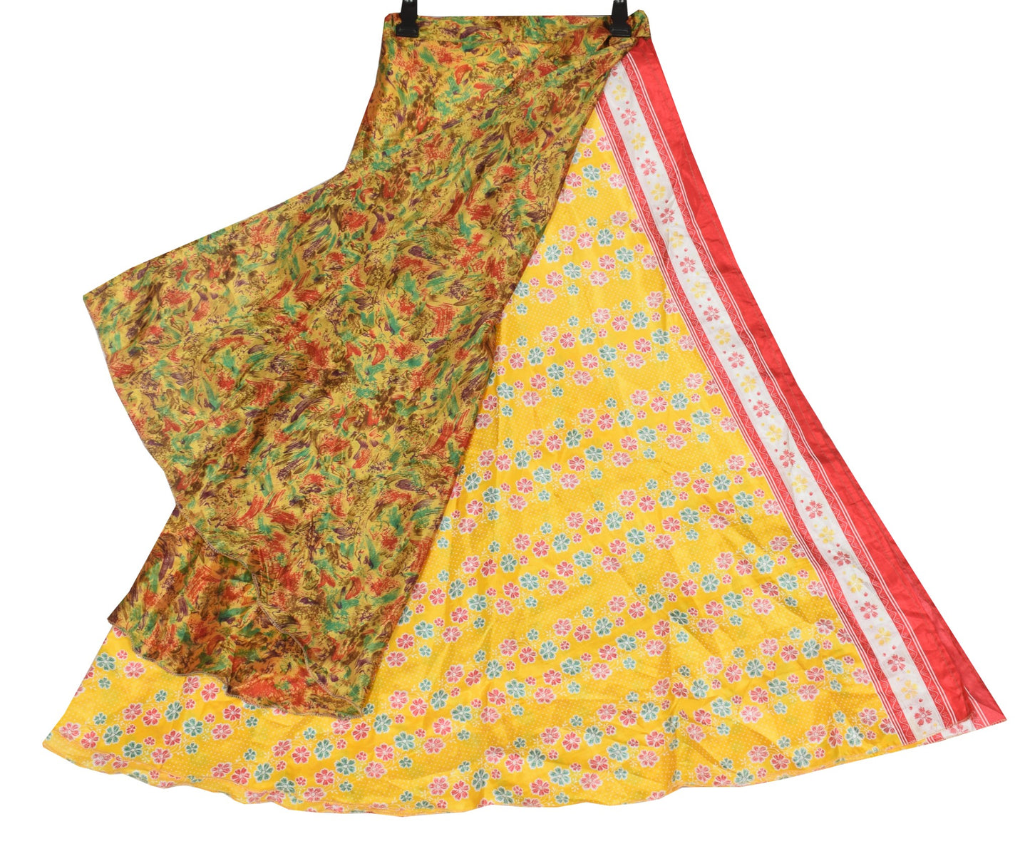 Sushila Vintage Yellow Art Silk Saree Magic Wrap Reversible Skirt Beach Dress