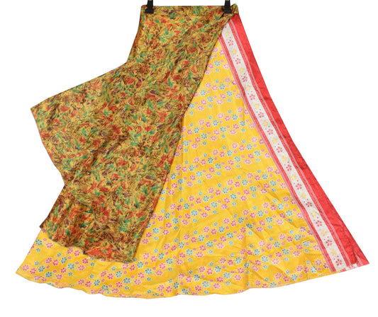 Sushila Vintage Yellow Art Silk Saree Magic Wrap Reversible Skirt Beach Dress
