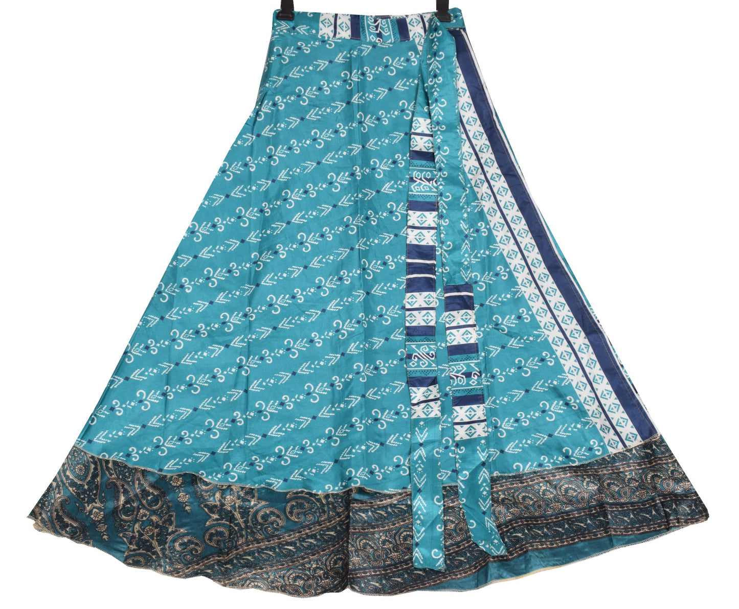 Sushila Vintage Tal Blue Art Silk Saree Magic Wrap Reversible Skirt Beach Dress
