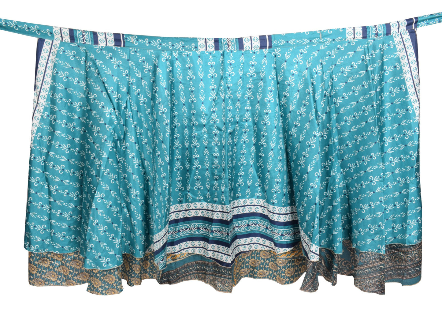 Sushila Vintage Tal Blue Art Silk Saree Magic Wrap Reversible Skirt Beach Dress