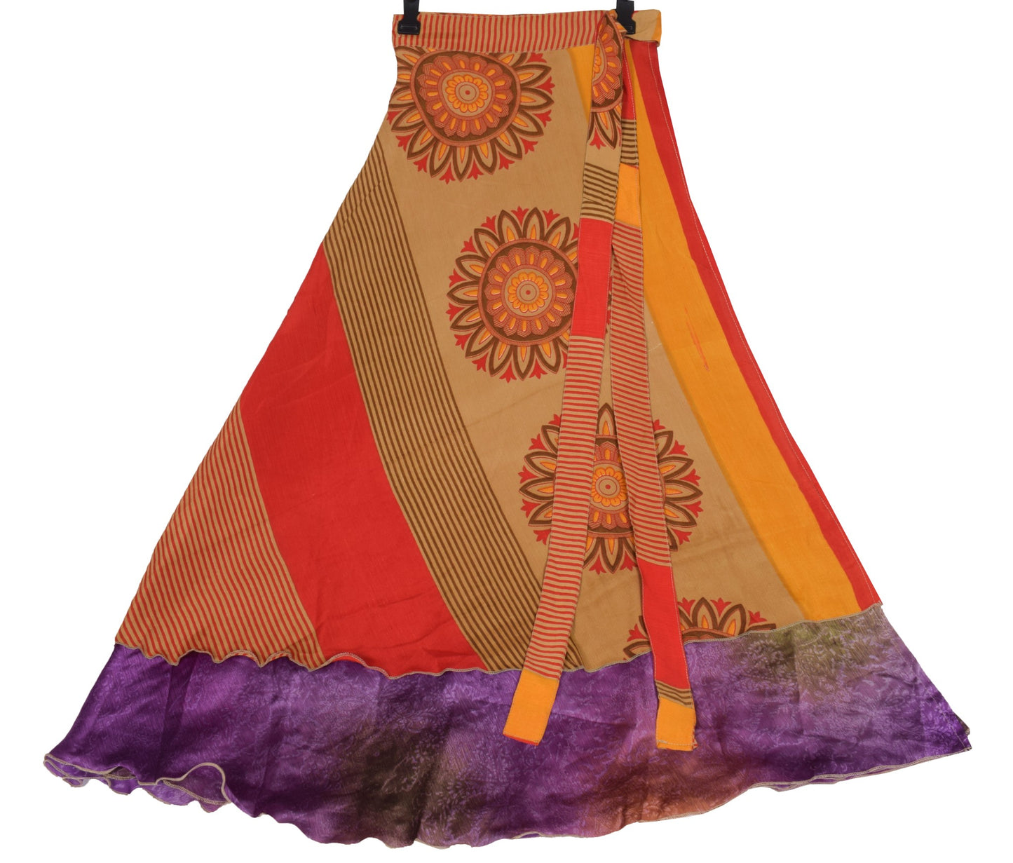 Sushila Vintage Purple Saree Magic Wrap Reversible Skirt Art Silk Beach Dress Boho