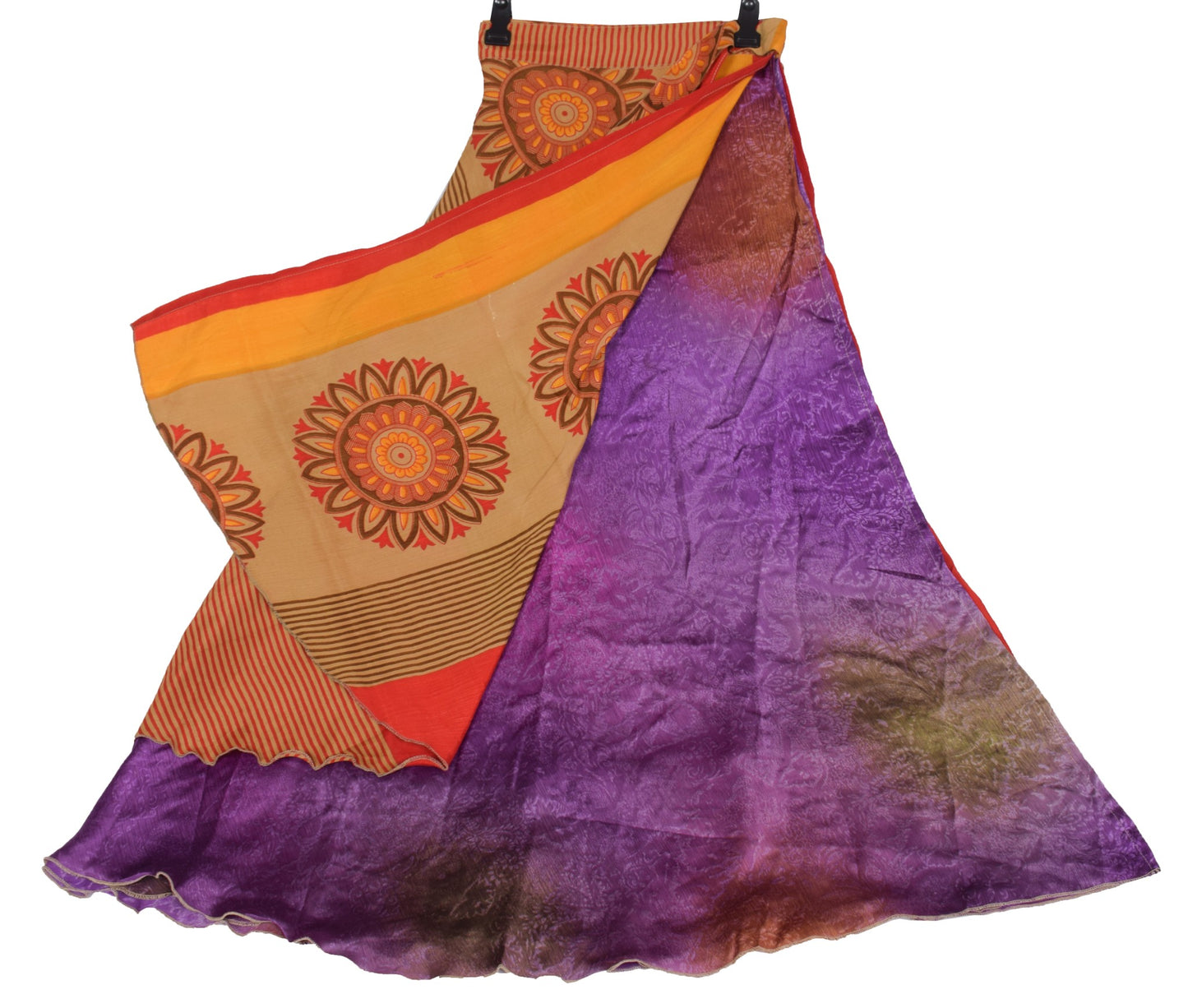 Sushila Vintage Purple Saree Magic Wrap Reversible Skirt Art Silk Beach Dress Boho