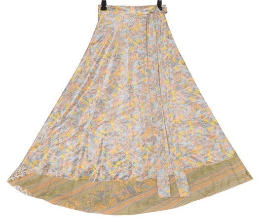Sushila Vintage Art Silk Saree Magic Wrap Reversible Skirt Beach Dress Multi-Color