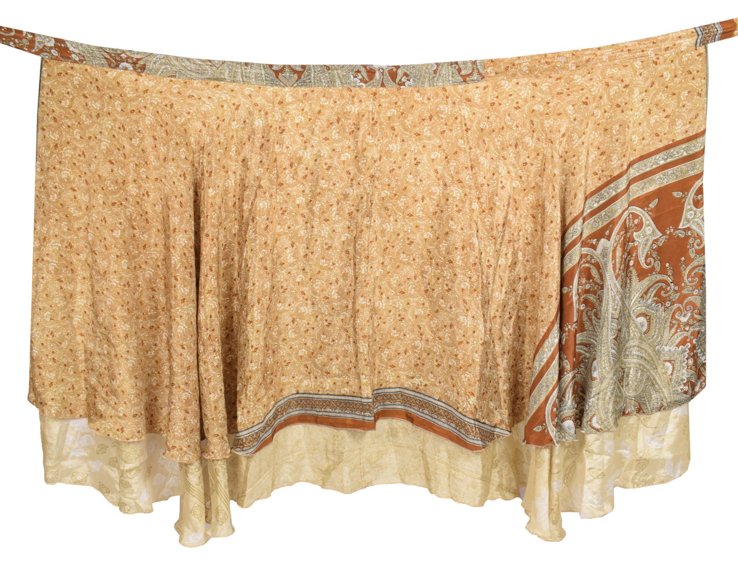 Sushila Vintage Cream Floral Saree Magic Wrap Reversible Skirt Art Silk Beach Dress