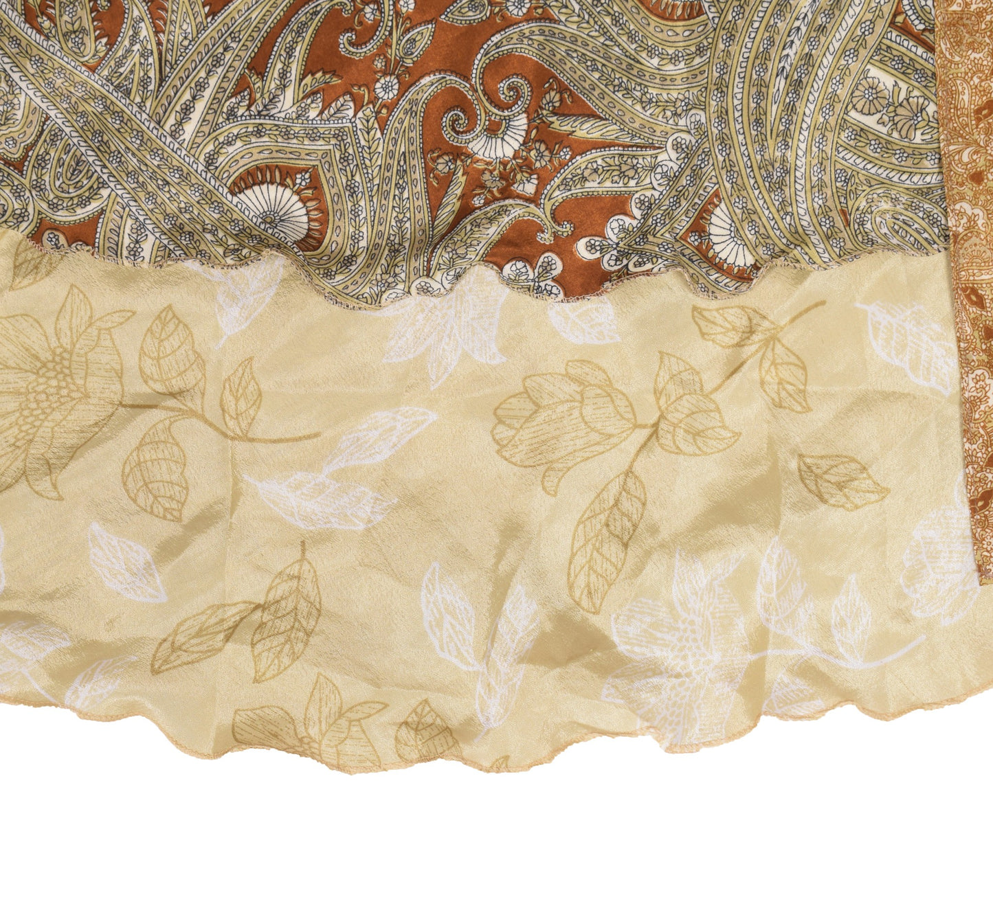 Sushila Vintage Cream Floral Saree Magic Wrap Reversible Skirt Art Silk Beach Dress