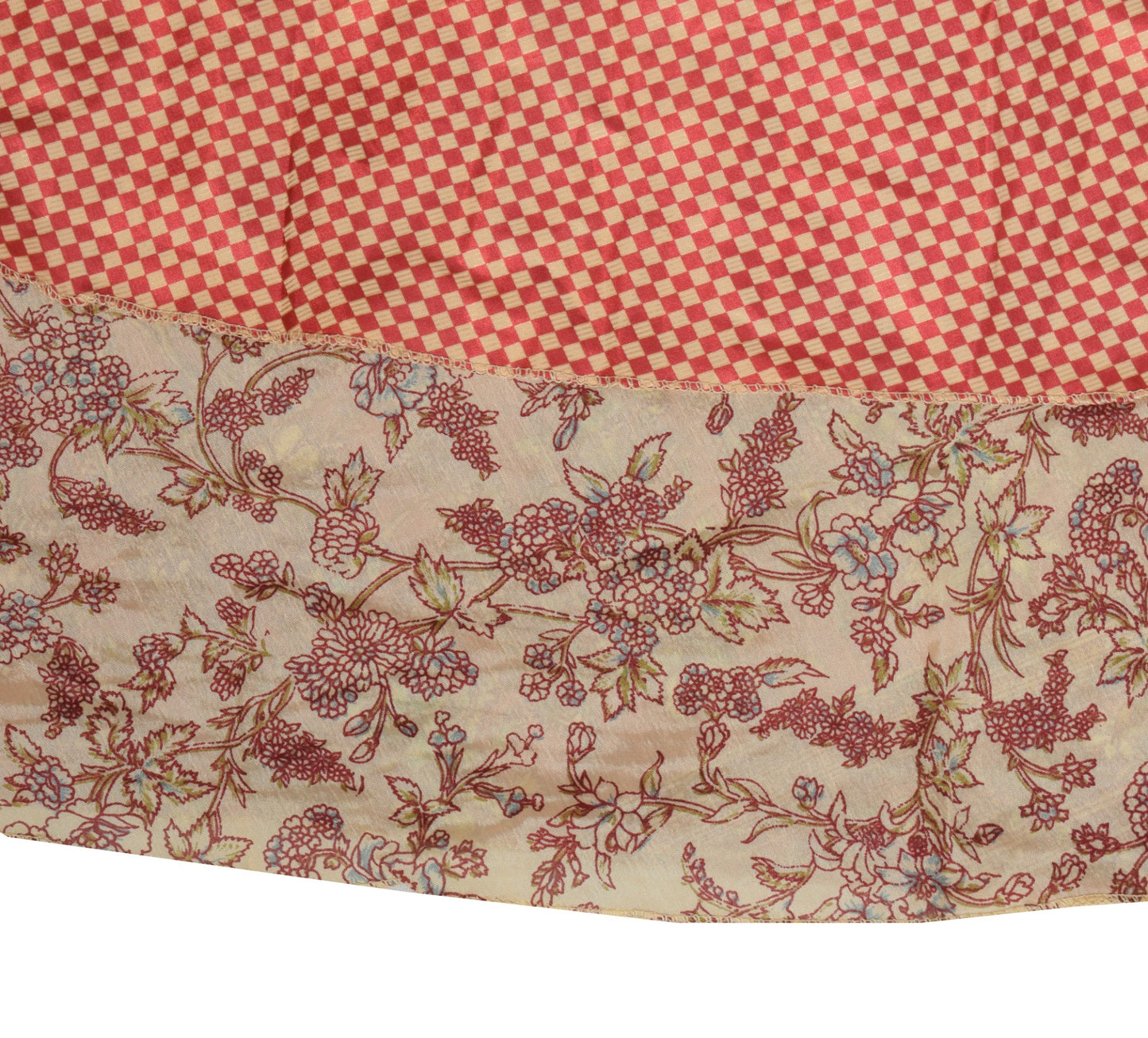 Sushila Vintage Art Silk Saree Magic Wrap Reversible Skirt Beige Checks Beach Dress