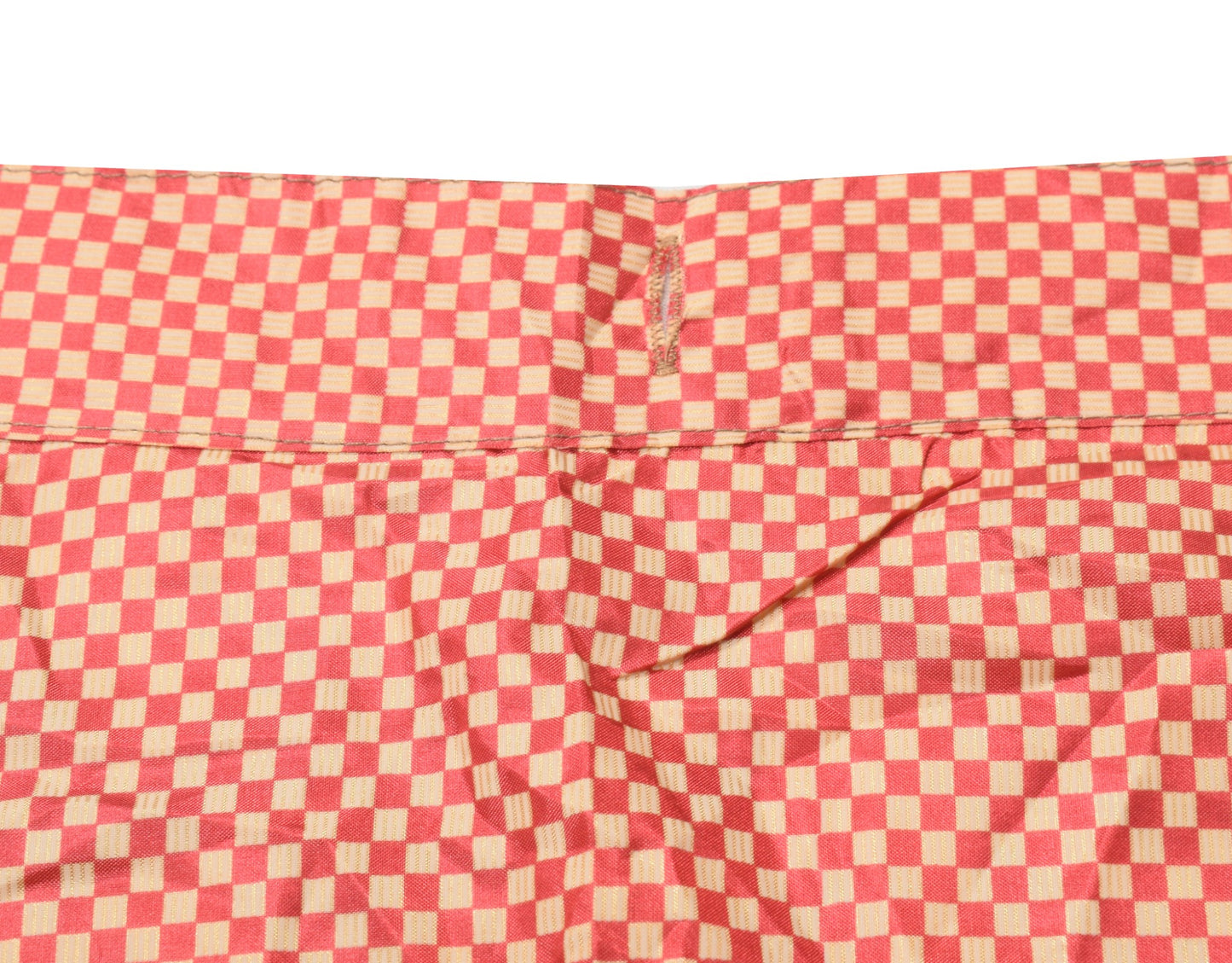 Sushila Vintage Art Silk Saree Magic Wrap Reversible Skirt Beige Checks Beach Dress