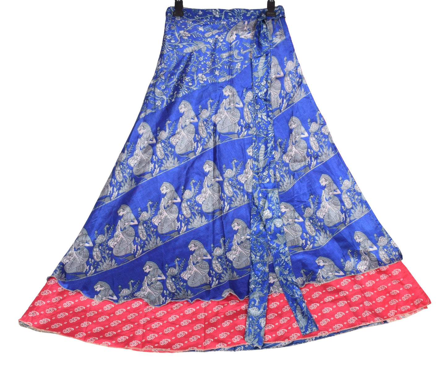 Sushila Vintage Pink Blue Saree Magic Wrap Reversible Skirt Art Silk Beach Dress