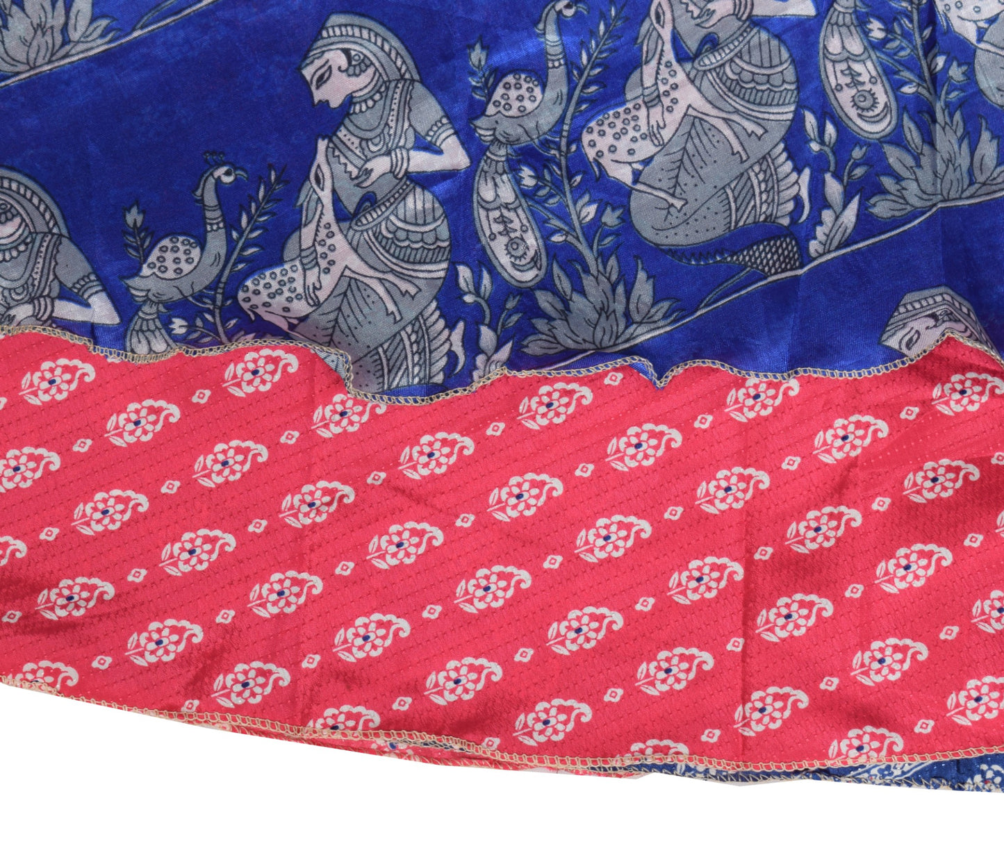 Sushila Vintage Pink Blue Saree Magic Wrap Reversible Skirt Art Silk Beach Dress