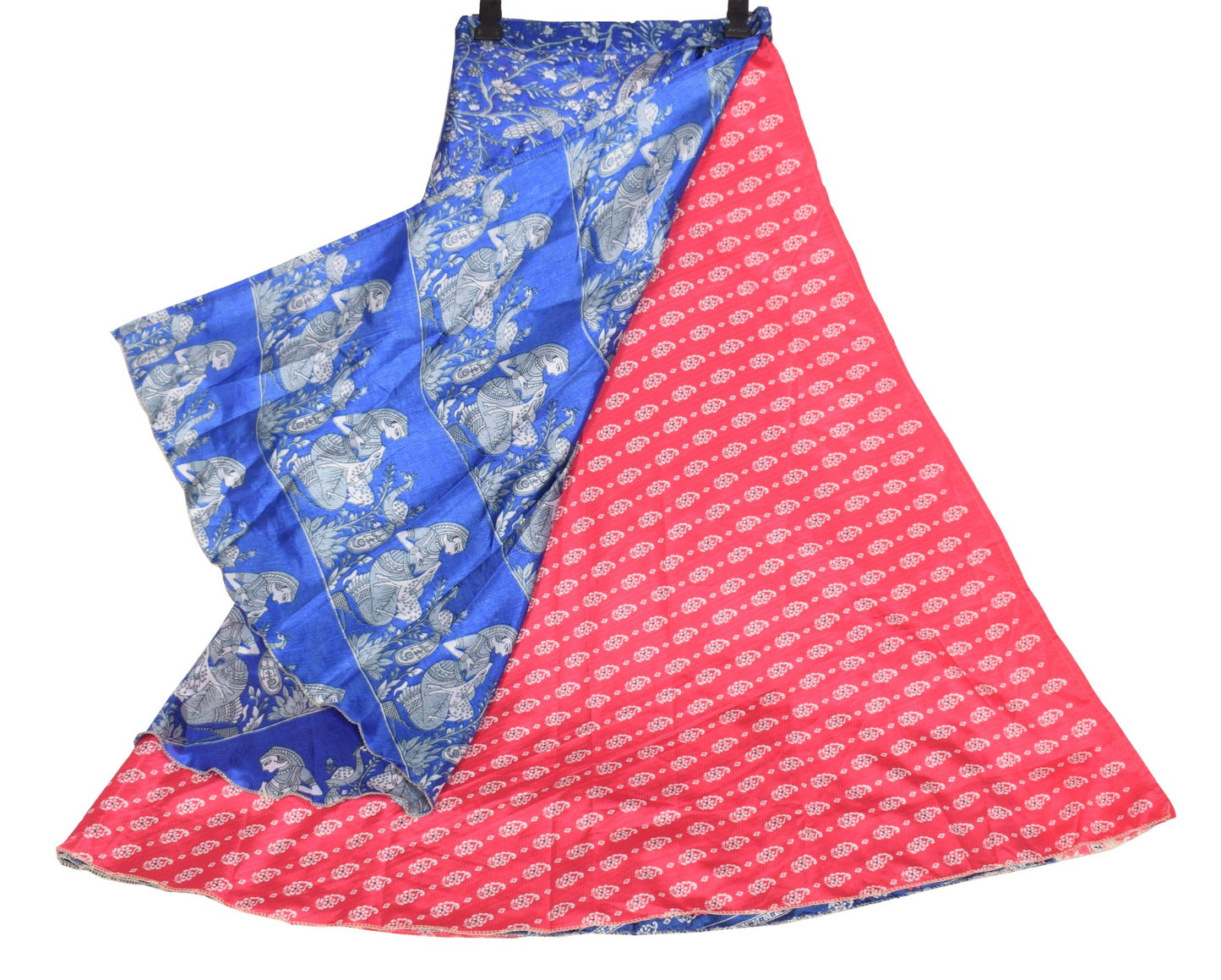 Sushila Vintage Pink Blue Saree Magic Wrap Reversible Skirt Art Silk Beach Dress