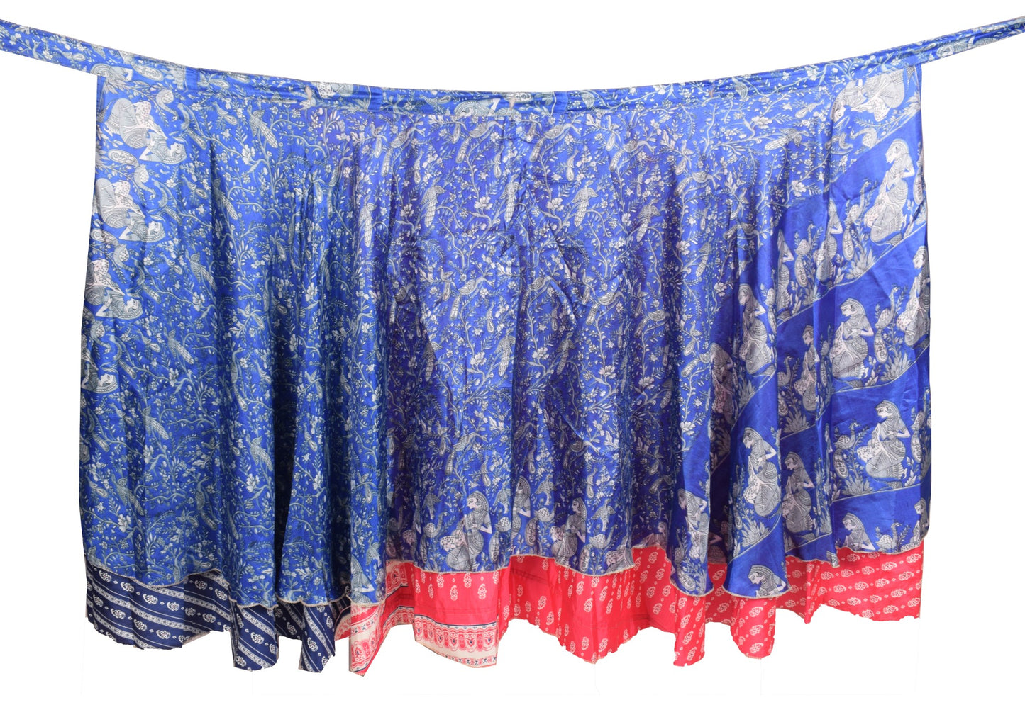 Sushila Vintage Pink Blue Saree Magic Wrap Reversible Skirt Art Silk Beach Dress