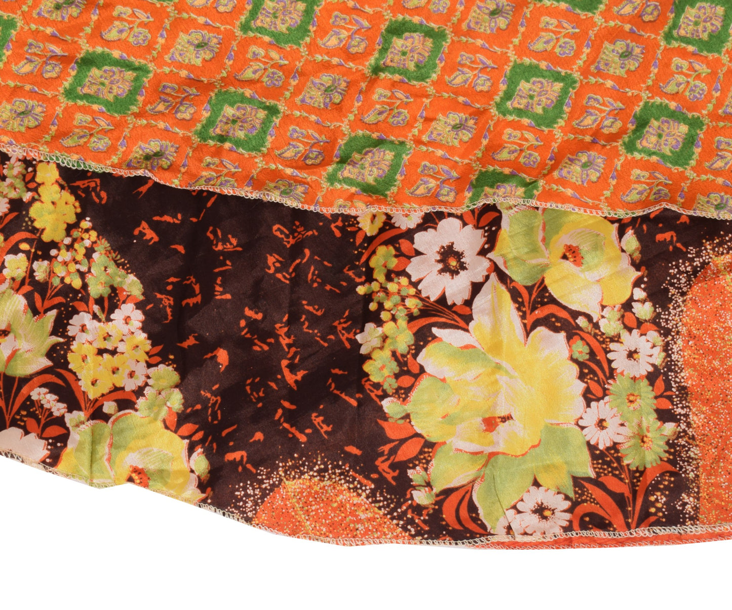 Sushila Vintage Magic Wrap Orange Floral Saree Reversible Skirt Art Silk Beach Dress