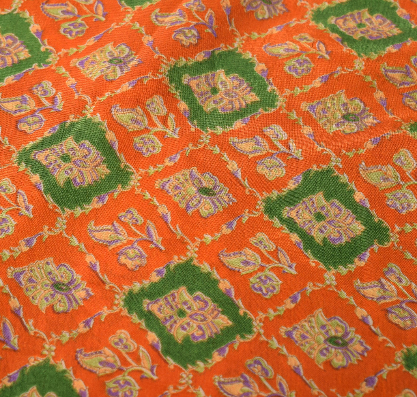 Sushila Vintage Magic Wrap Orange Floral Saree Reversible Skirt Art Silk Beach Dress