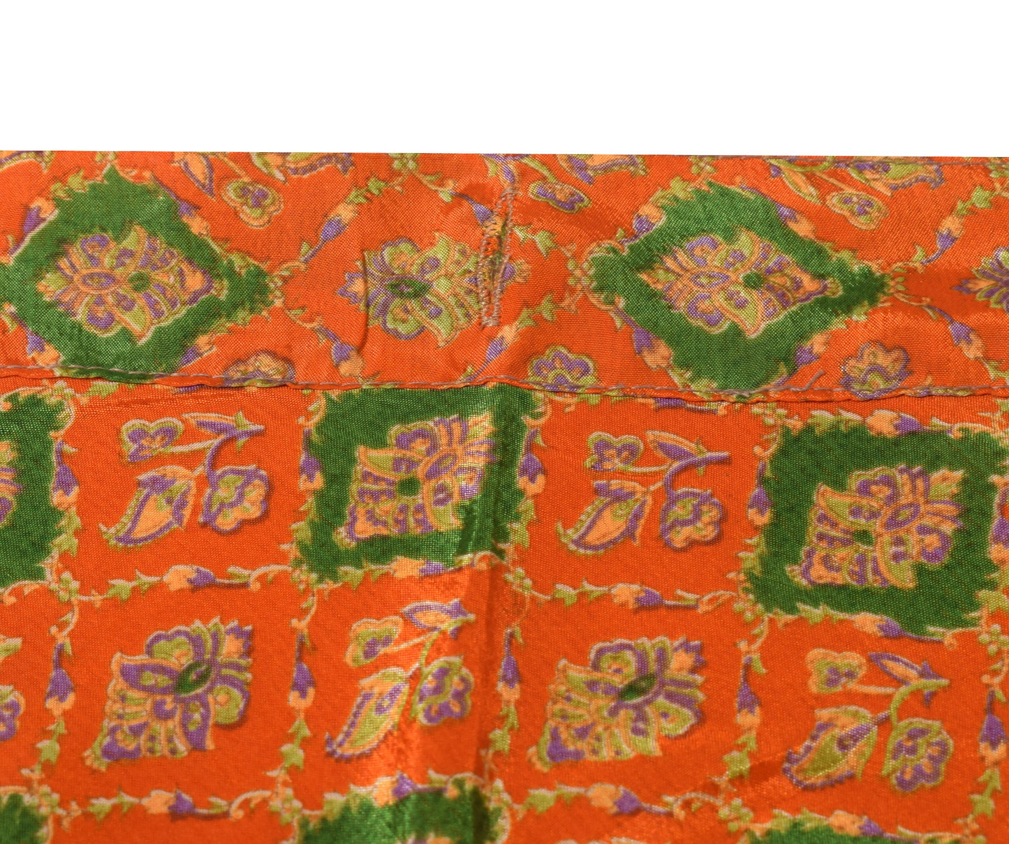 Sushila Vintage Magic Wrap Orange Floral Saree Reversible Skirt Art Silk Beach Dress