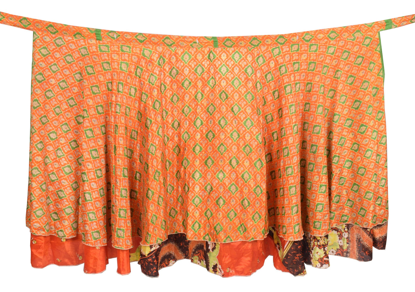 Sushila Vintage Magic Wrap Orange Floral Saree Reversible Skirt Art Silk Beach Dress