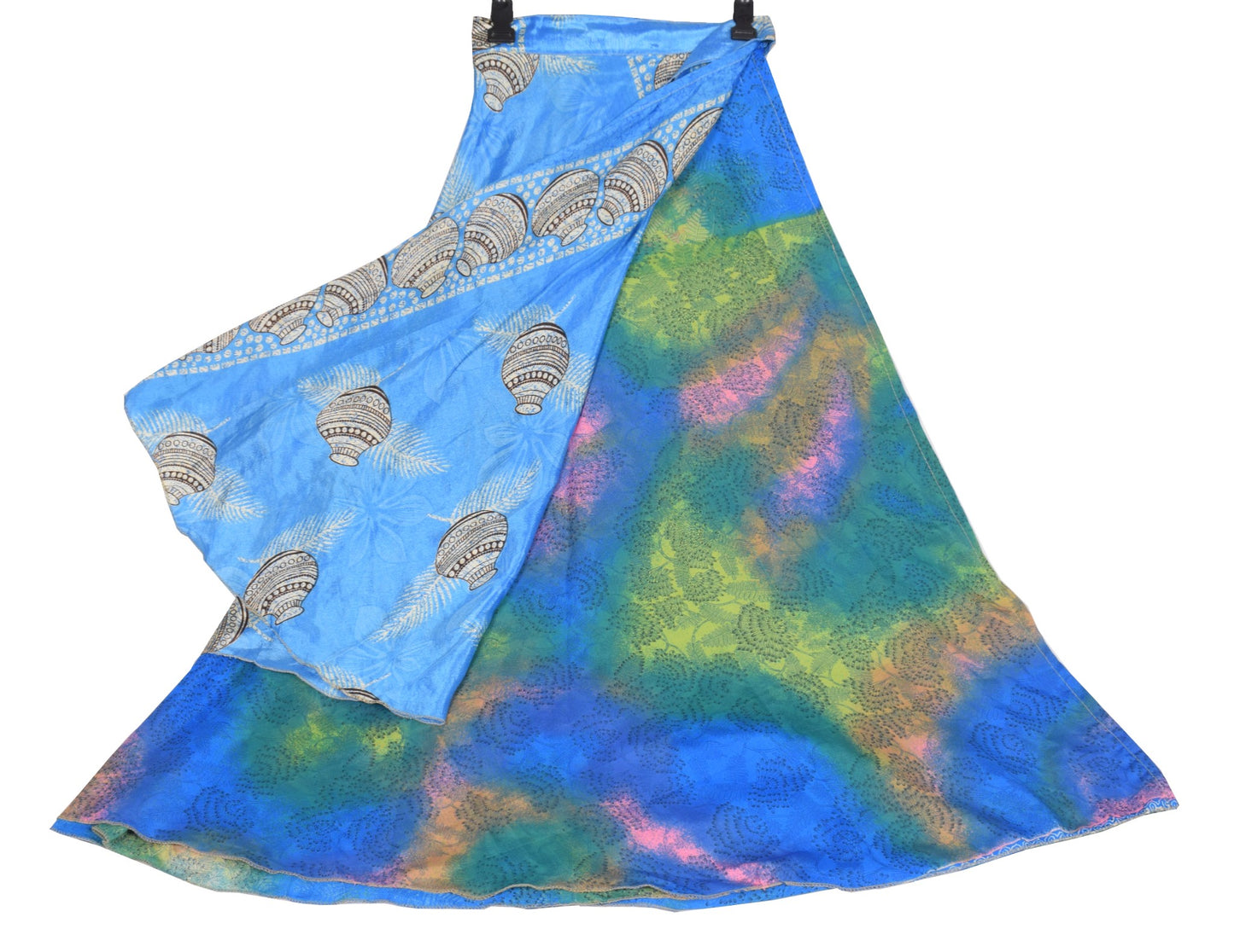 Sushila Vintage Magic Wrap Reversible Skirt Floral Art Silk Saree Beach Dress