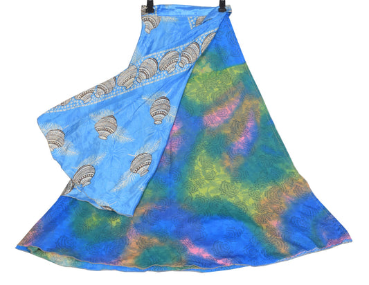 Sushila Vintage Magic Wrap Reversible Skirt Floral Art Silk Saree Beach Dress