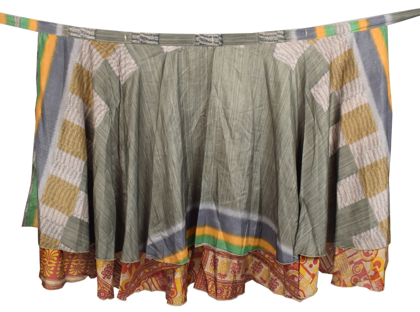 Sushila Vintage Art Silk Saree Magic Wrap Reversible Skirt Greyish Green Beach Dress
