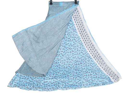 Sushila Vintage Sky Blue Magic Wrap Reversible Skirt Art Silk Saree Beach Dress