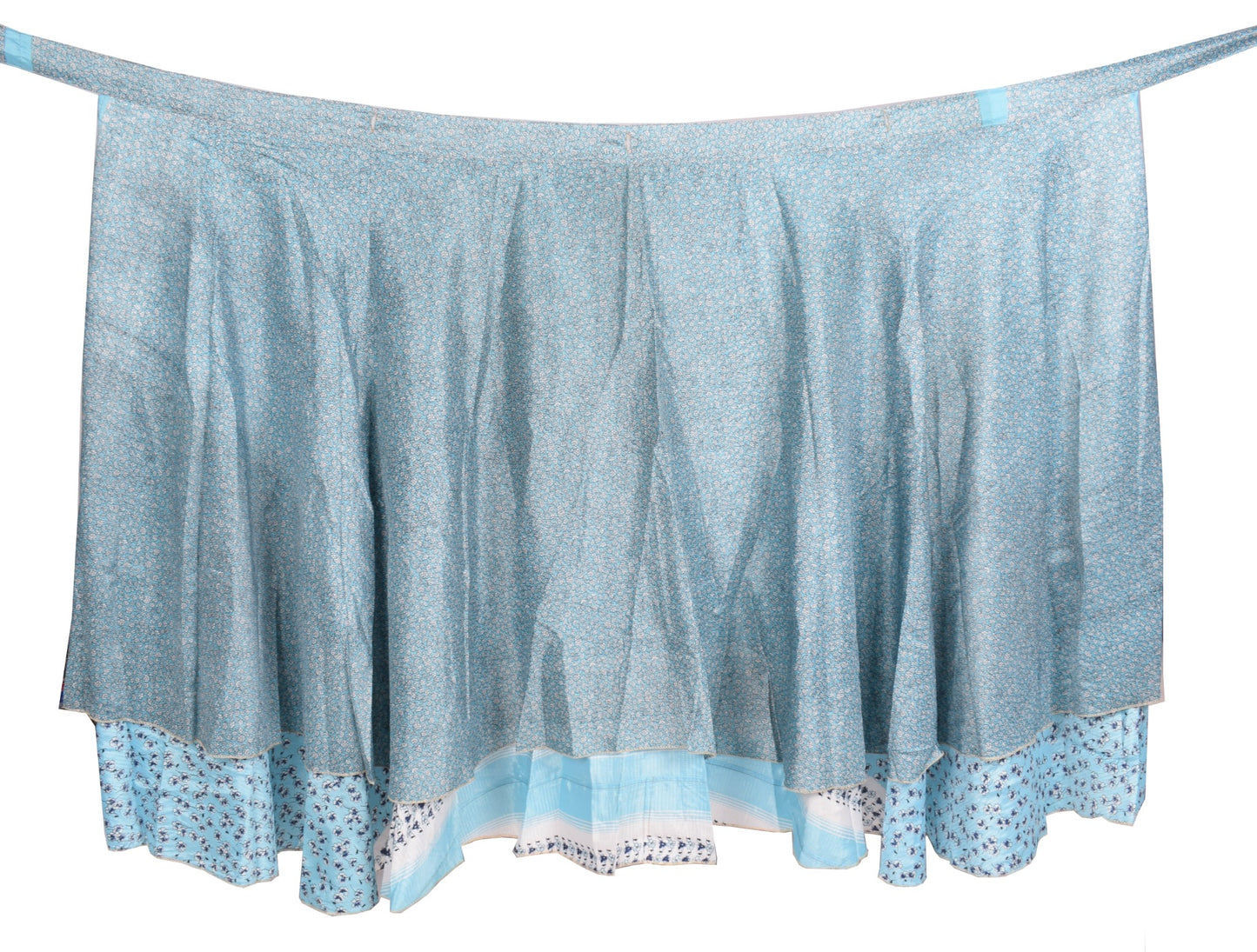 Sushila Vintage Sky Blue Magic Wrap Reversible Skirt Art Silk Saree Beach Dress
