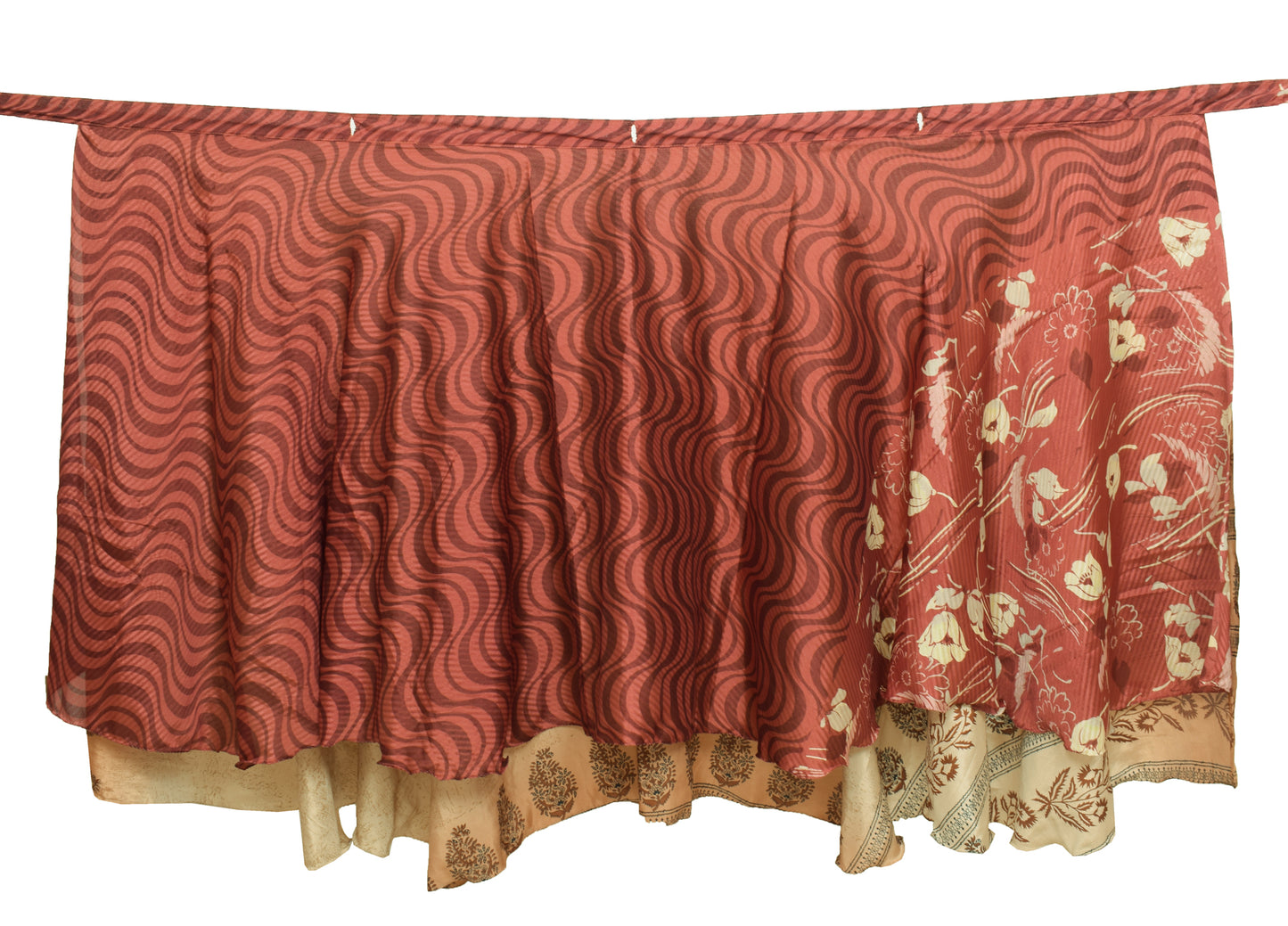 Sushila Vintage Maroon Saree Magic Wrap Reversible Skirt Art Silk Beach Dress Hippie