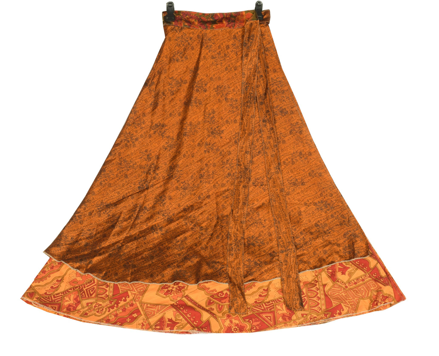 Sushila Vintage Art Silk Saree Magic Wrap Reversible Skirt Beach Dress Rust Hippie