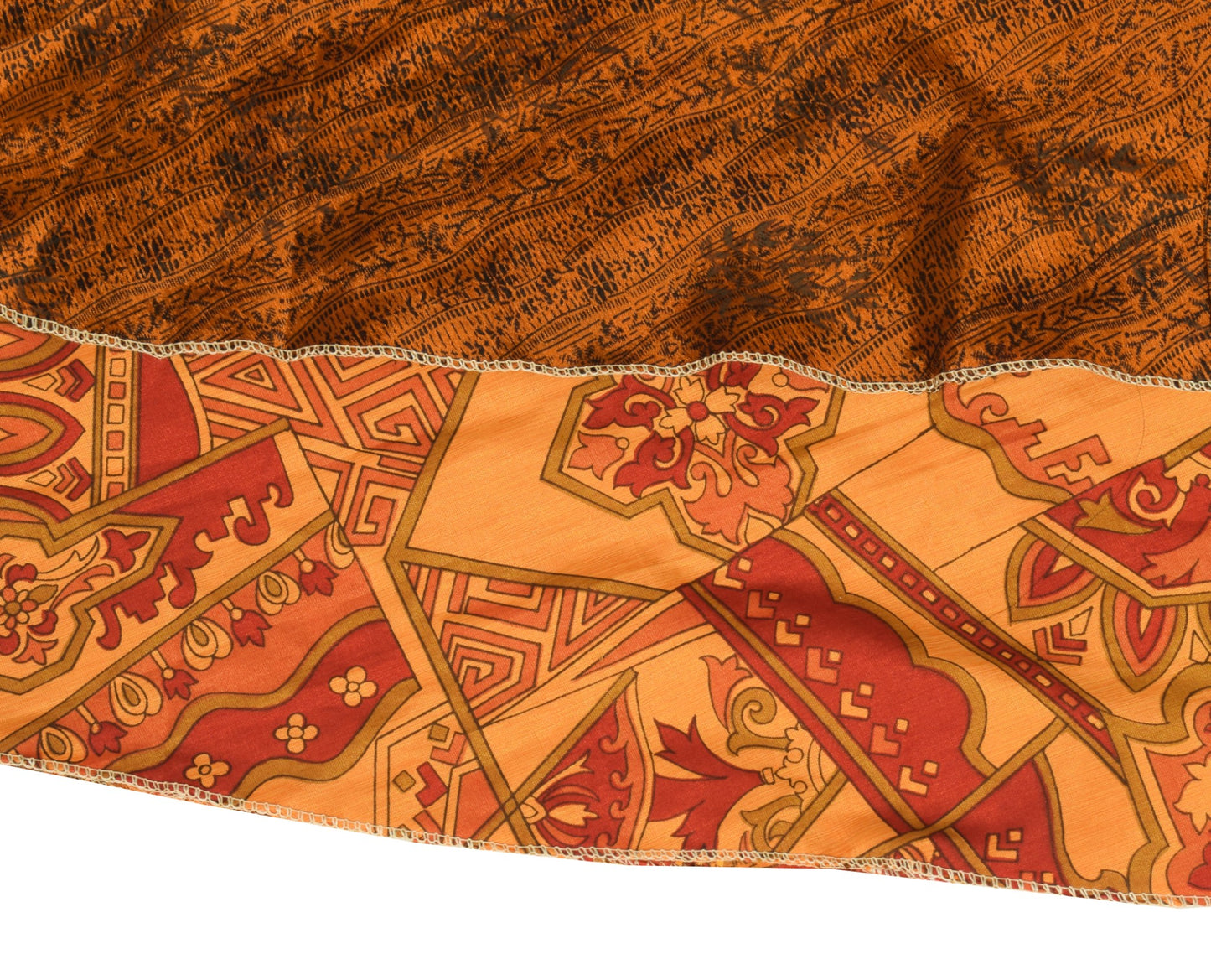 Sushila Vintage Art Silk Saree Magic Wrap Reversible Skirt Beach Dress Rust Hippie
